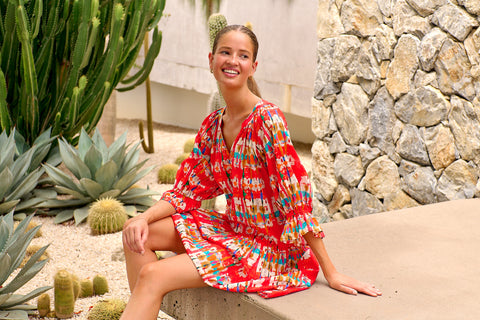 3/4 Sleeve Ruffle Tunic in Tutti Frutti