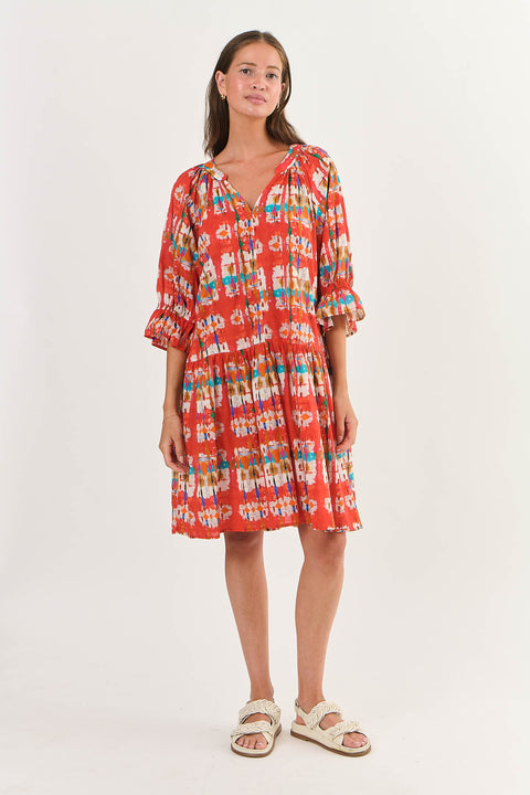 3/4 Sleeve Ruffle Tunic in Tutti Frutti