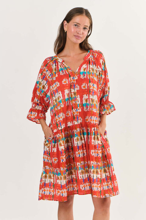 3/4 Sleeve Ruffle Tunic in Tutti Frutti