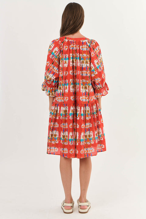 3/4 Sleeve Ruffle Tunic in Tutti Frutti