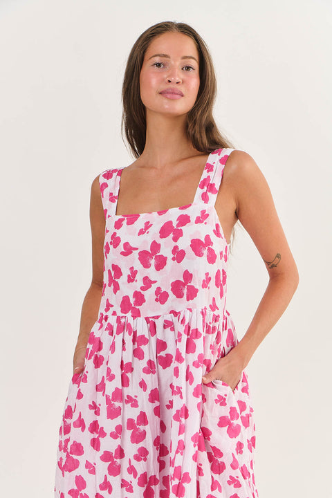 Wide Strap Summer Dress in Posy